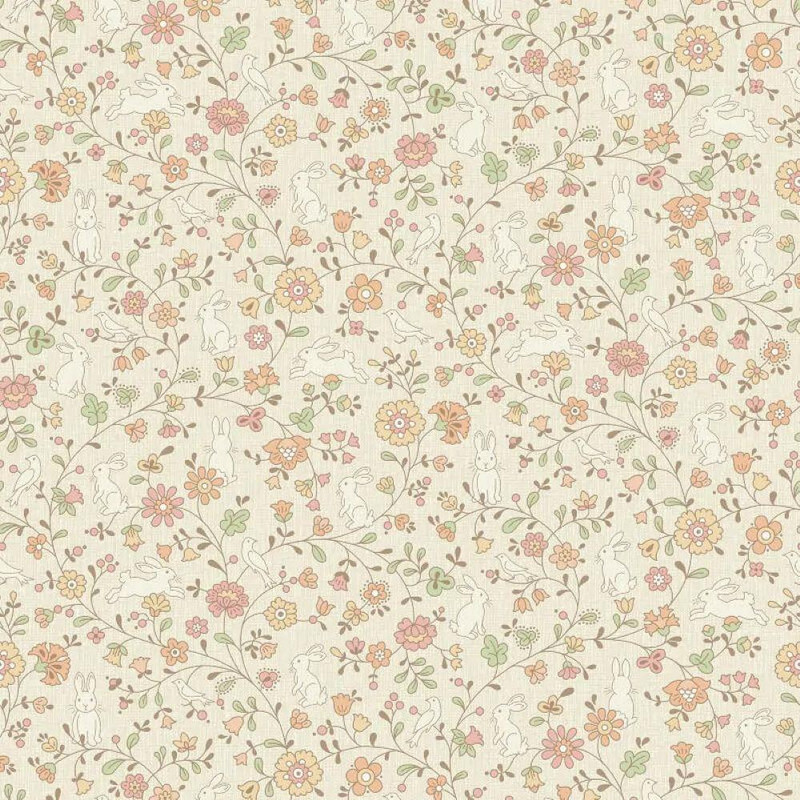 Grandeco Liberty Floral Bunny Wallpaper - JS3103 - Beige