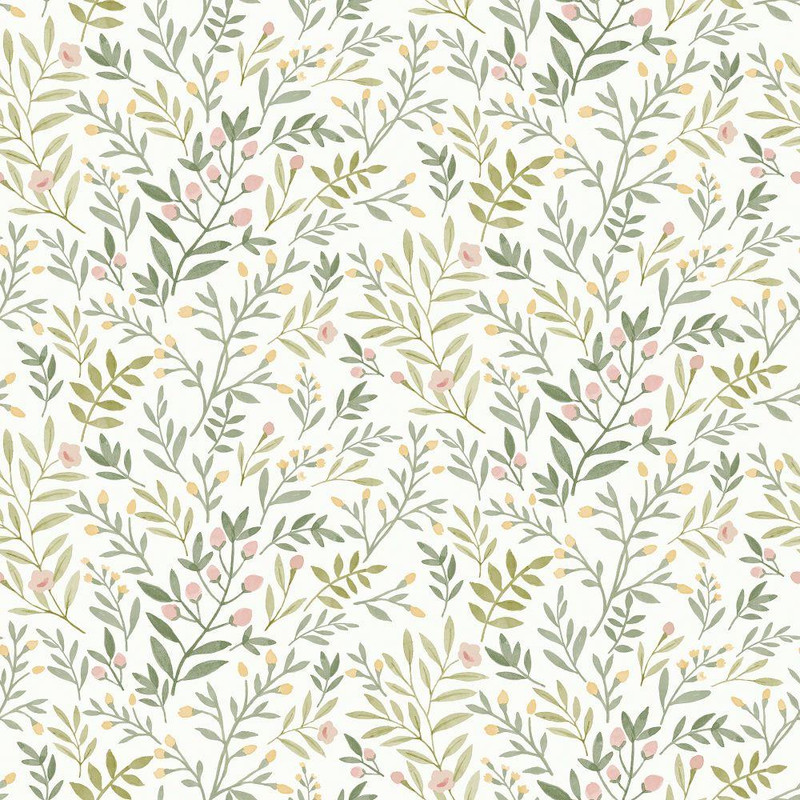 Grandeco Leafy Trail Wallpaper - A78801 - Sage / Pink