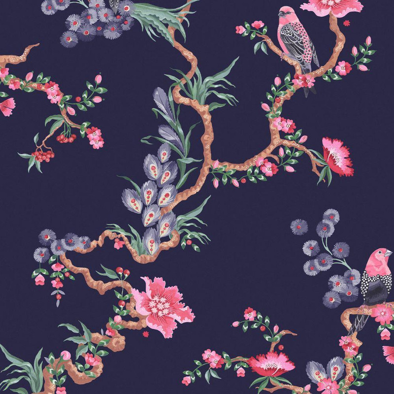 Cath Kidston Birds & Berries Wallpaper - 131427 - Navy