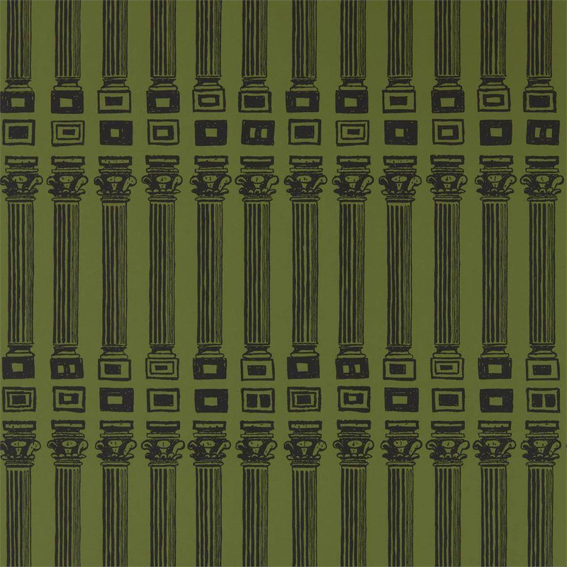 Zoffany Columns Wallpaper - 312970 - Olive / Bone Black