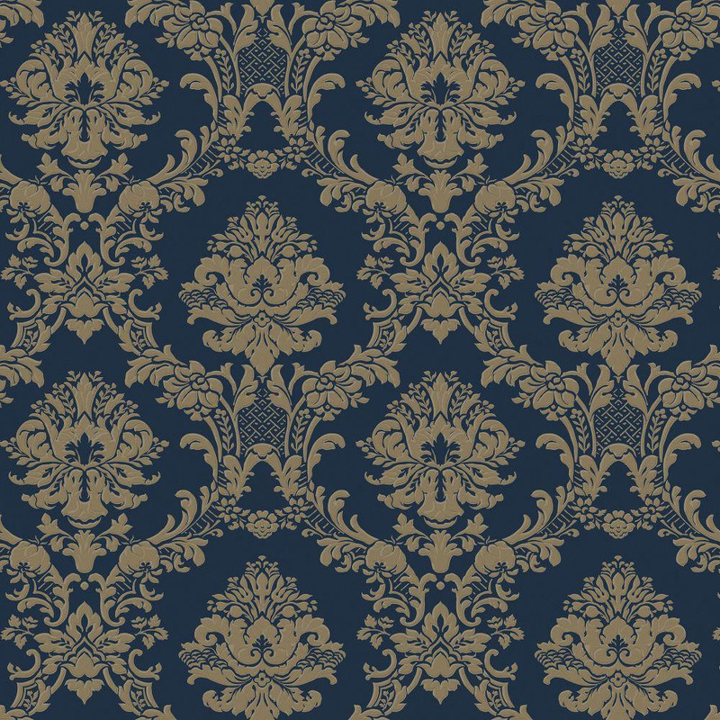 Galerie - Classic Damask Wallpaper - CI38213 - Navy Blue / Gold