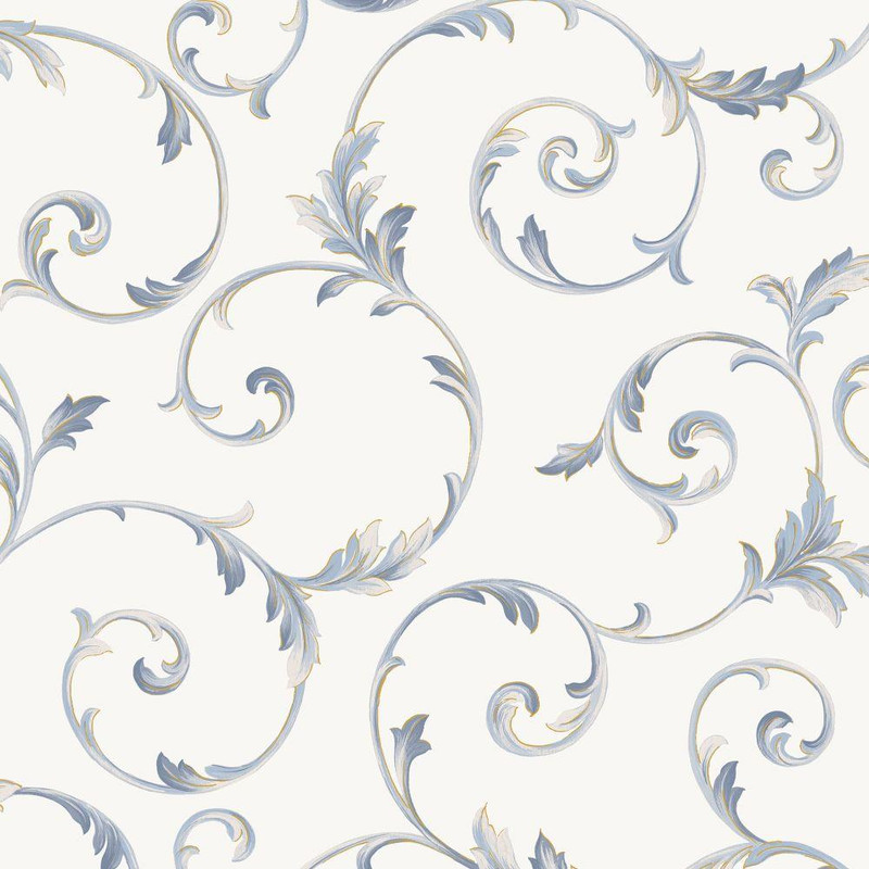 Galerie -  Scroll Wallpaper - CI38237 - Off-White / Navy / Metallic Gold