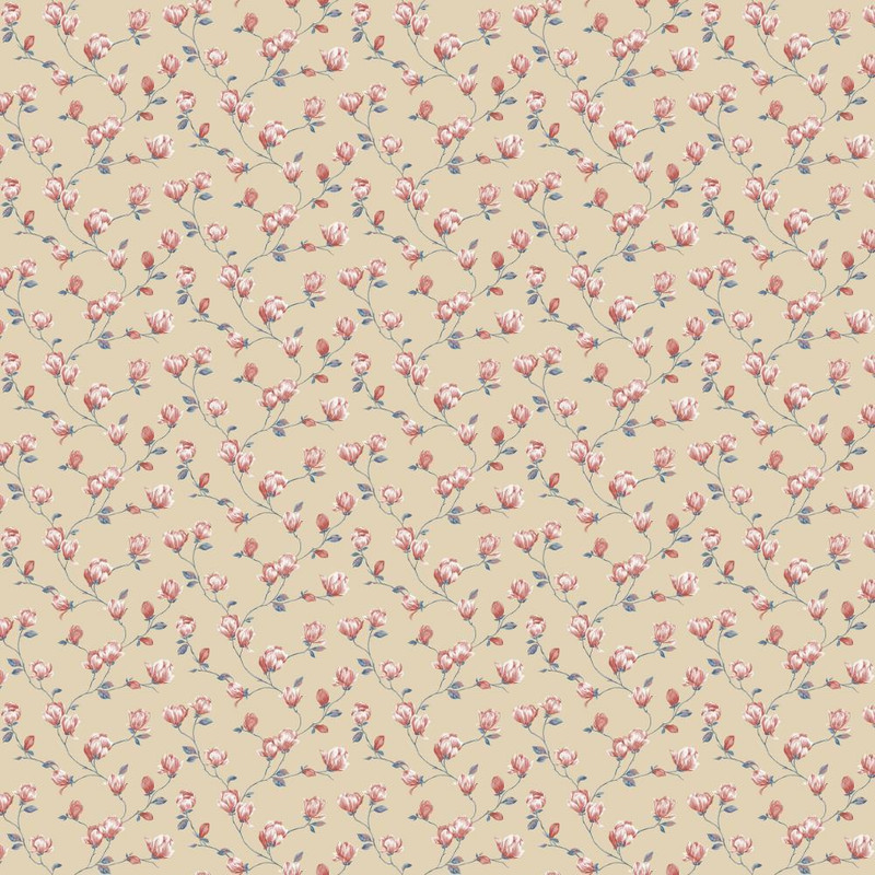 Galerie - Mini Magnolia Wallpaper - G68724 - Tan / Navy / Red