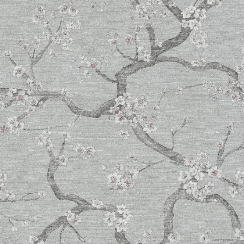 Cherry Blossom Wallpaper - HZ62044 - Grey / Metallic / Pink