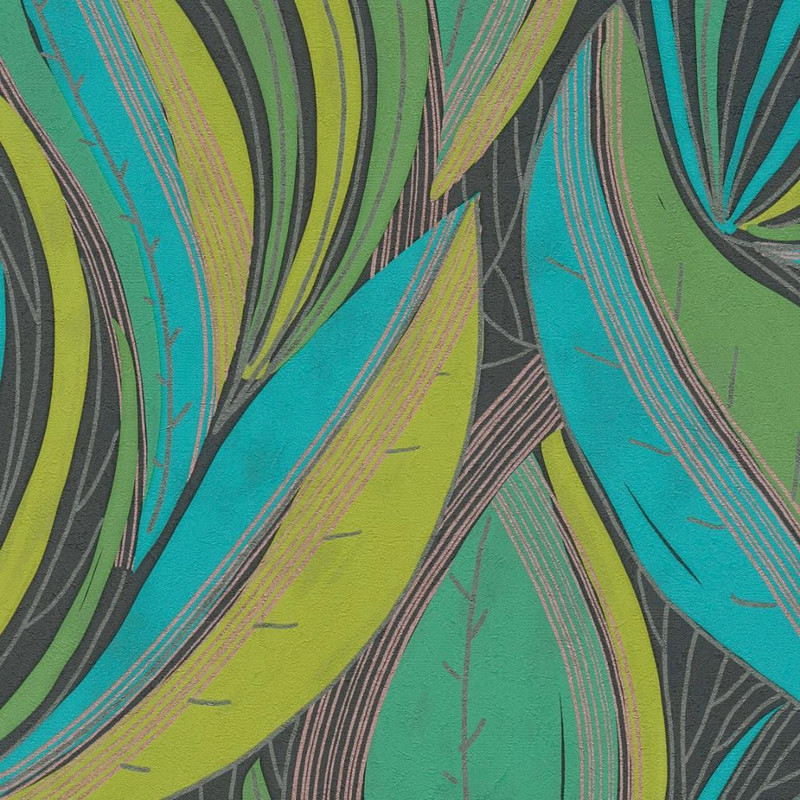 Flowing Leaf Wallpaper - HZ62063 - Yellow / Green / Black