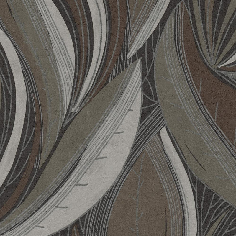 Flowing Leaf Wallpaper - HZ62065 - Beige / Brown / Metallic