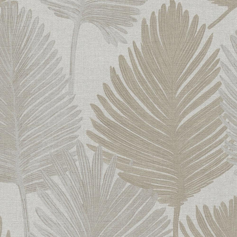 Palm Leaf Wallpaper - HZ62074 - Beige / Grey / Metallic