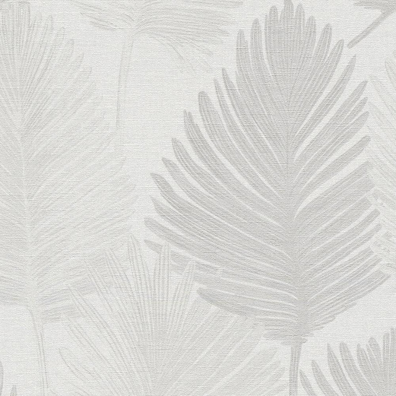 Palm Leaf Wallpaper - HZ62076 - Grey / Metallic / White