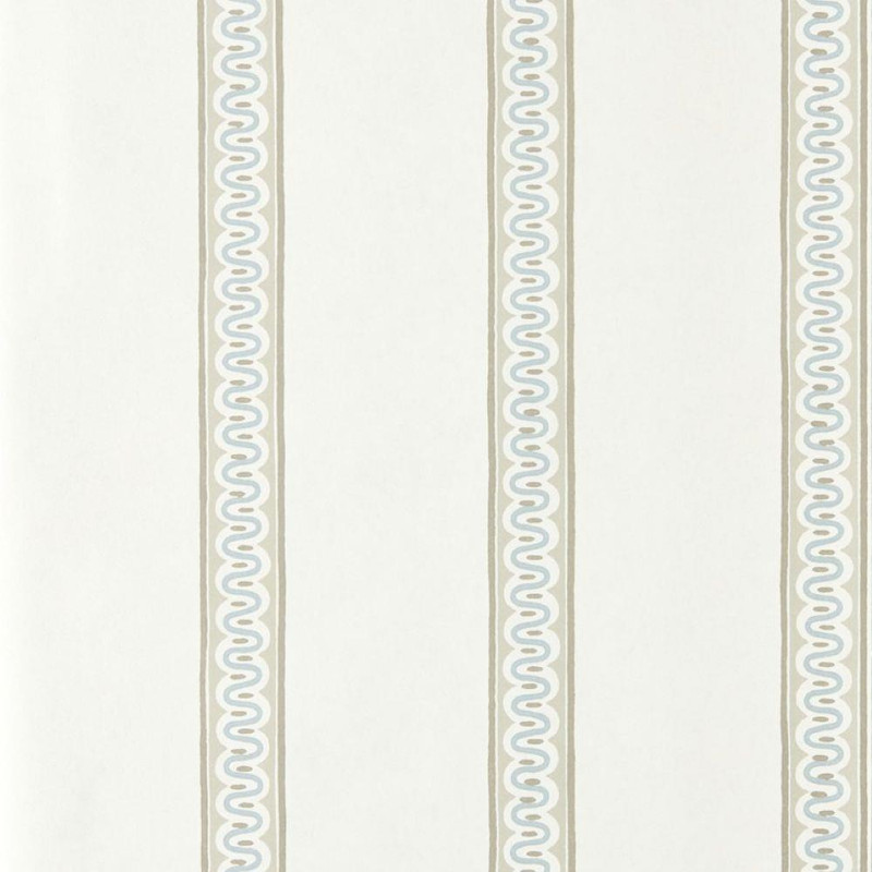 Scion Fondant Stripe Wallpaper 113387 Mushroom with soft neutral vertical stripes and subtle decorative detail.