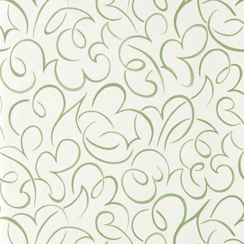 Scion Flo Swirl Wallpaper 113388 Pine with flowing swirl pattern in fresh green on a light background.