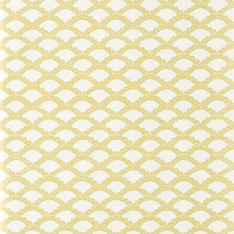 Scion Scallop Frill Wallpaper 113393 Buttercup with repeating scalloped wave pattern in warm yellow.