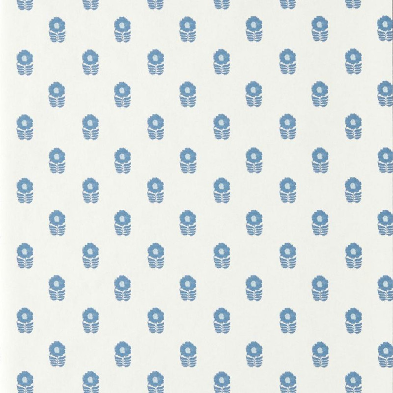 Scion Ditsy Daisy Wallpaper 113406 Denim featuring small blue daisy motifs on a neutral background.