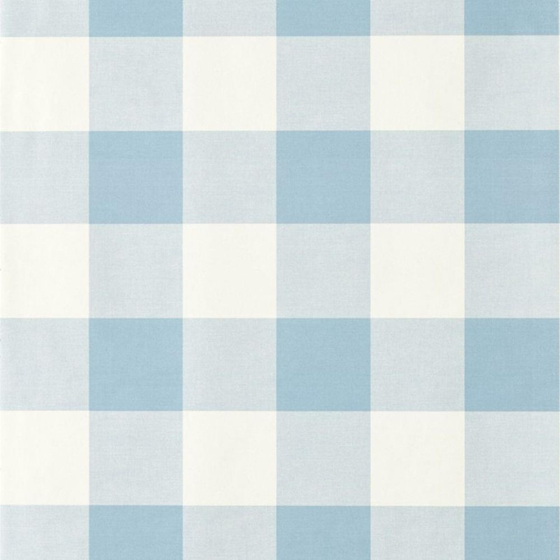 Scion Central Check Wallpaper 113416 Cornflower featuring large blue and off-white gingham squares.