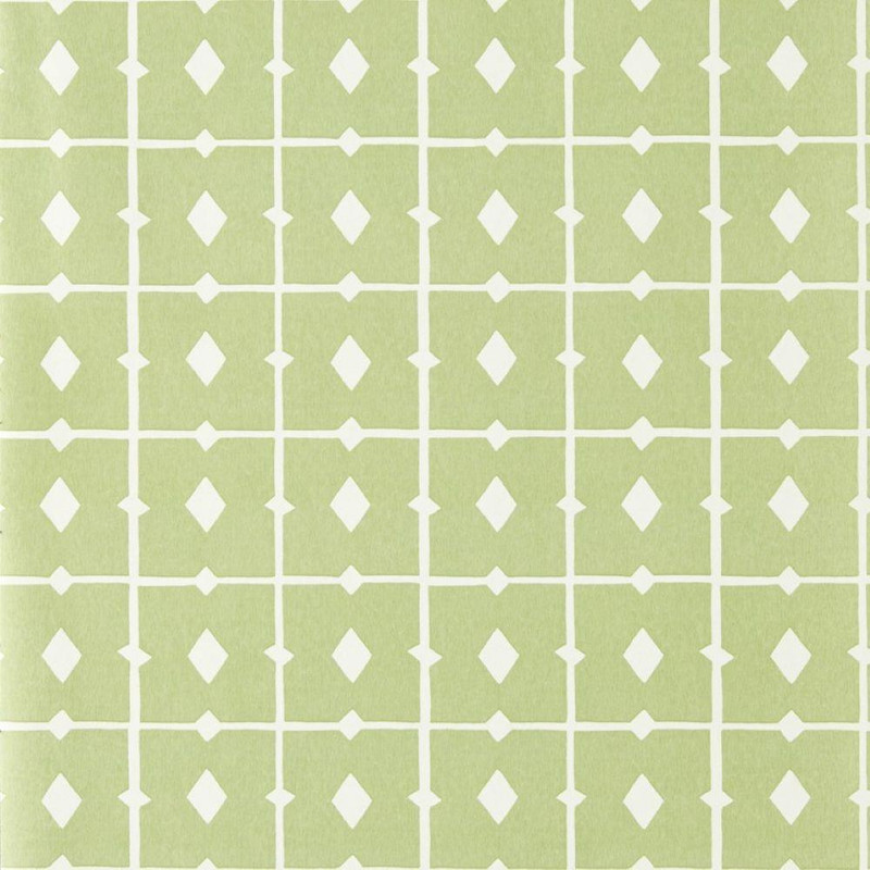 Tiles is a crisp, contemporary wallpaper defined by its neat grid structure and centred diamond motifs. The orderly square layout creates rhythm and balance, while the softly textured finish ensures the design feels warm and approachable rather than rigid.

In the Pea Green colourway, fresh green tones bring a light, uplifting energy to the geometric pattern. The subtle contrast between the soft ground and clean white detailing keeps the look airy and modern, making it ideal for kitchens, living rooms, hallways or playful contemporary spaces. Tiles Pea Green offers structured design with a cheerful twist.