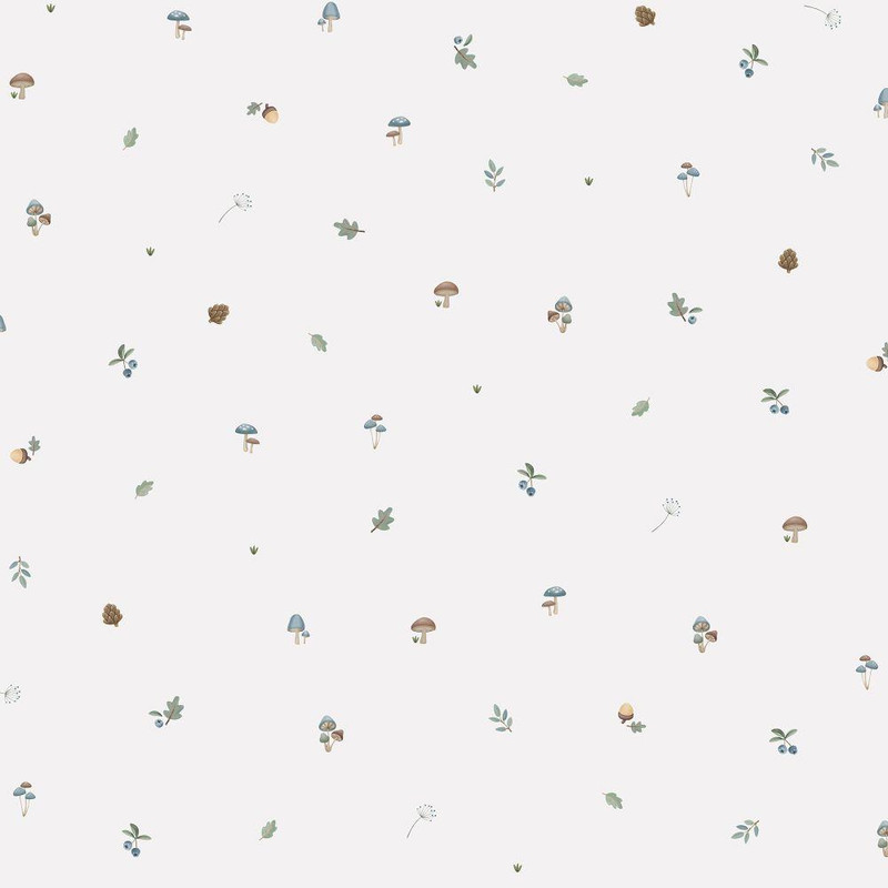 Little Dutch Forest Treasures Wallpaper WD119030 White Blue with small scattered woodland motifs on white background.