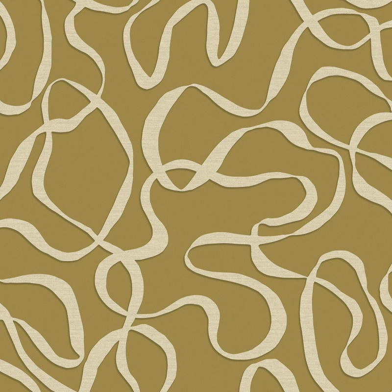 Made Varri Wallpaper 145213 Ochre abstract looping line pattern in mustard yellow and cream.