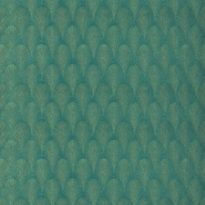 Casamance Tourmaline Wallpaper Emeraude Dore green gold scalloped fan pattern textured design
