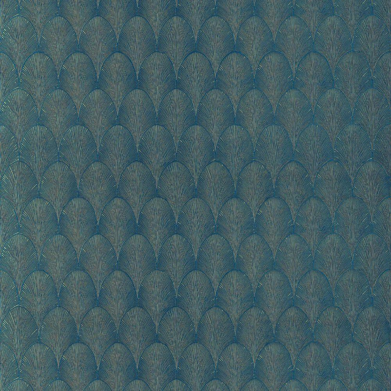 Casamance Tourmaline Wallpaper Bleu Roi Dore blue gold scalloped fan pattern textured design