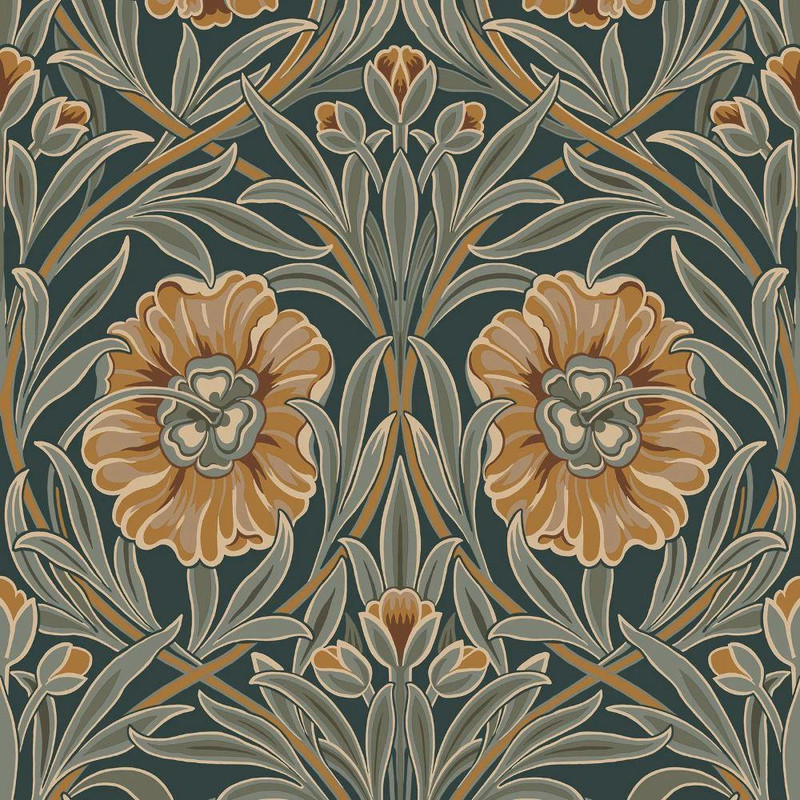 Casamance Isadora Wallpaper Vert Anglais Celadon green floral carnation pattern ornate decorative design textured finish