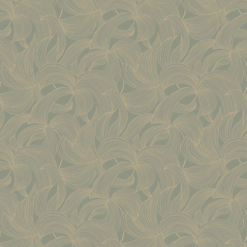 Casamance Leontine Wallpaper Gris Bleu Dore blue grey gold flowing floral pattern metallic detail textured design