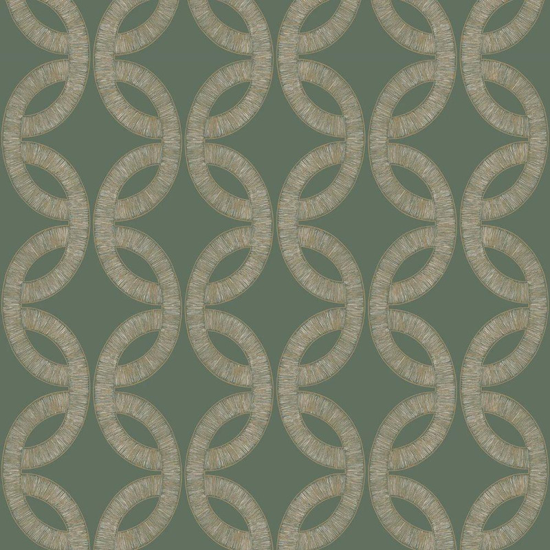 Casamance Etienne Wallpaper Vert De Gris Dore green gold interlocking ring geometric pattern textured design