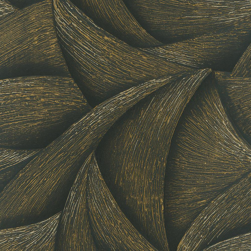 Galerie - Odyssey Abstract Curve Wallpaper - Shimmer Black / Gold - 35506