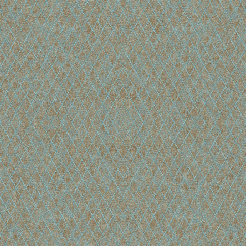 brown and blue diamond trellis wallpaper with metallic grid pattern and textured finish