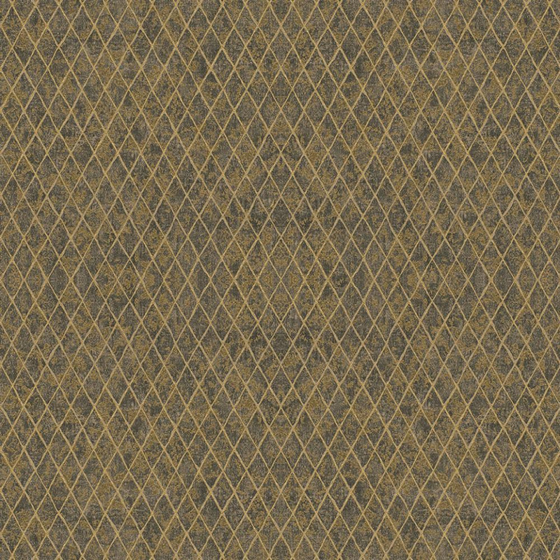 black and gold diamond trellis wallpaper with metallic grid pattern and textured finish