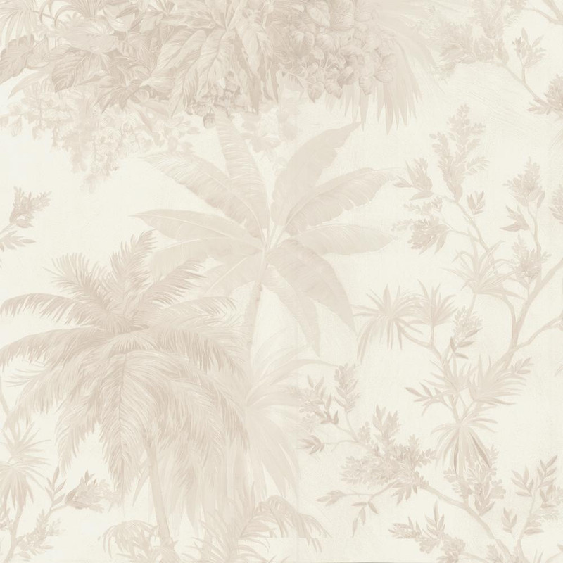 pearl tropical wallpaper with palm trees and subtle botanical pattern in soft neutral tones