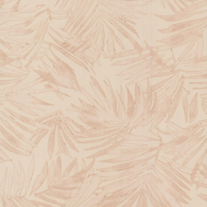 rose pink palm leaf wallpaper with large scale tropical pattern and soft tonal finish