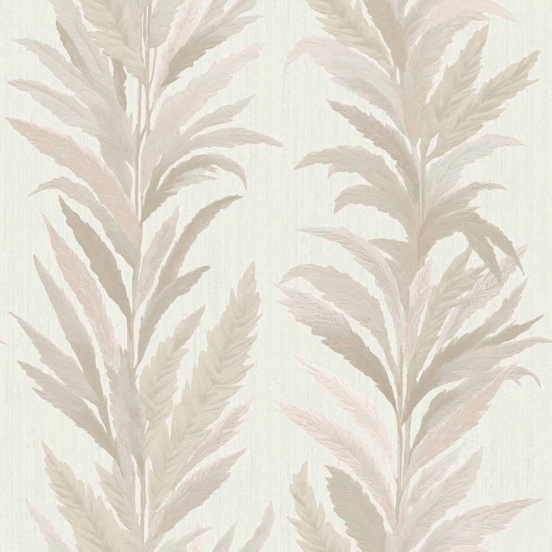 beige and rose gold leaf wallpaper with vertical botanical pattern and subtle shimmer finish