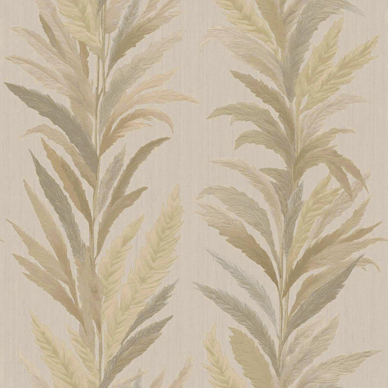 bronze gold leaf wallpaper with vertical botanical pattern and subtle shimmer finish