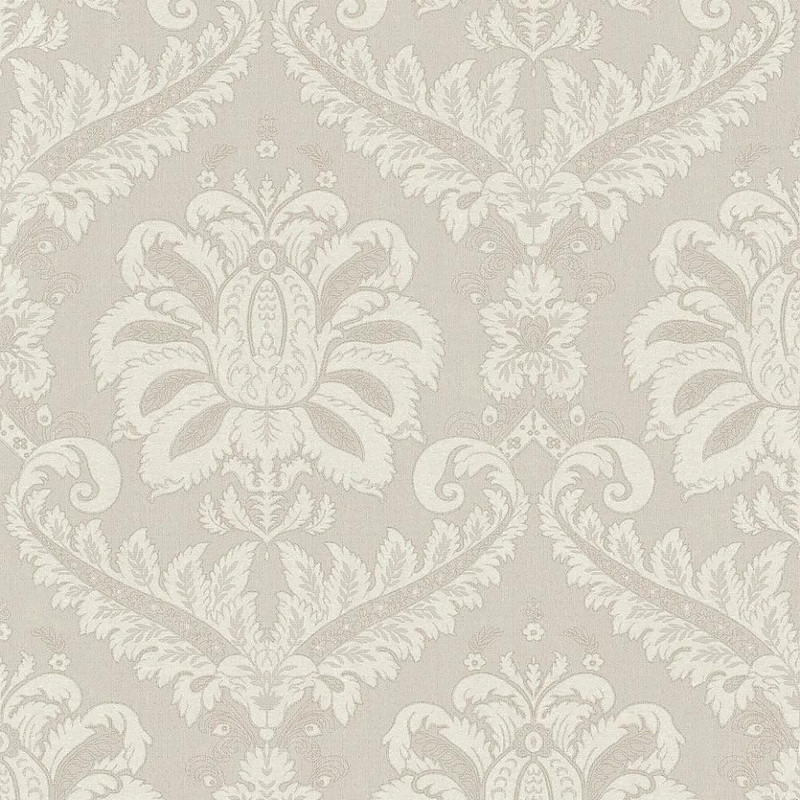 beige and cream damask wallpaper with traditional ornate pattern and soft tonal detailing