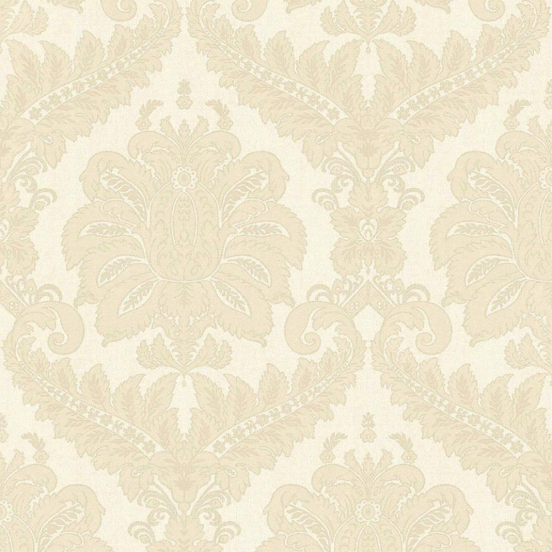 cream and beige damask wallpaper with traditional ornate pattern and soft tonal detailing