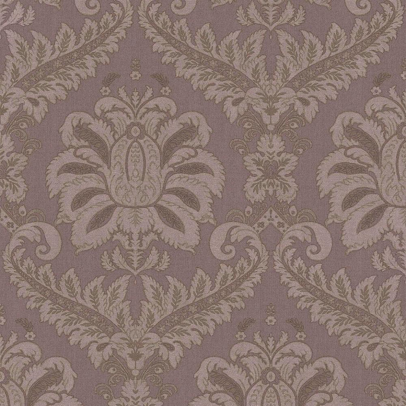 purple and gold damask wallpaper with traditional ornate pattern and subtle shimmer finish