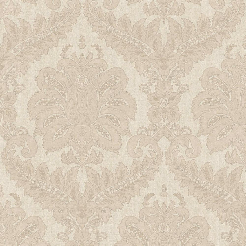 beige and brown damask wallpaper with traditional ornate pattern and detailed design