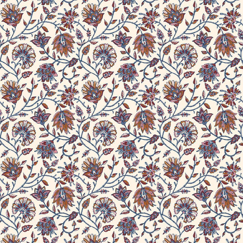 Joules - Trailing Indienne Floral Wallpaper - Blue / Orange - 145383