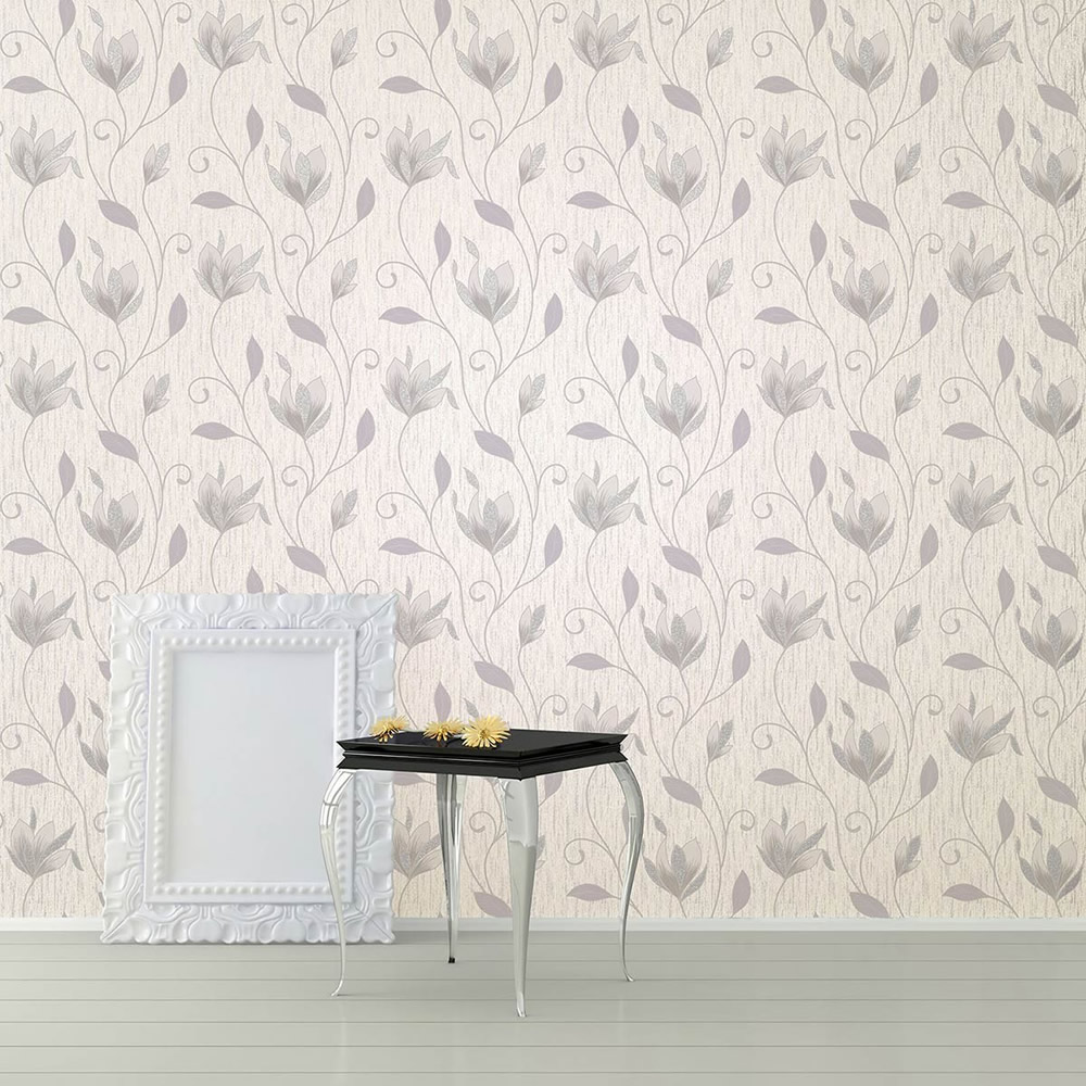 Synergy Glitter Floral Wallpaper Soft Gold, Cream, Beige (M0868