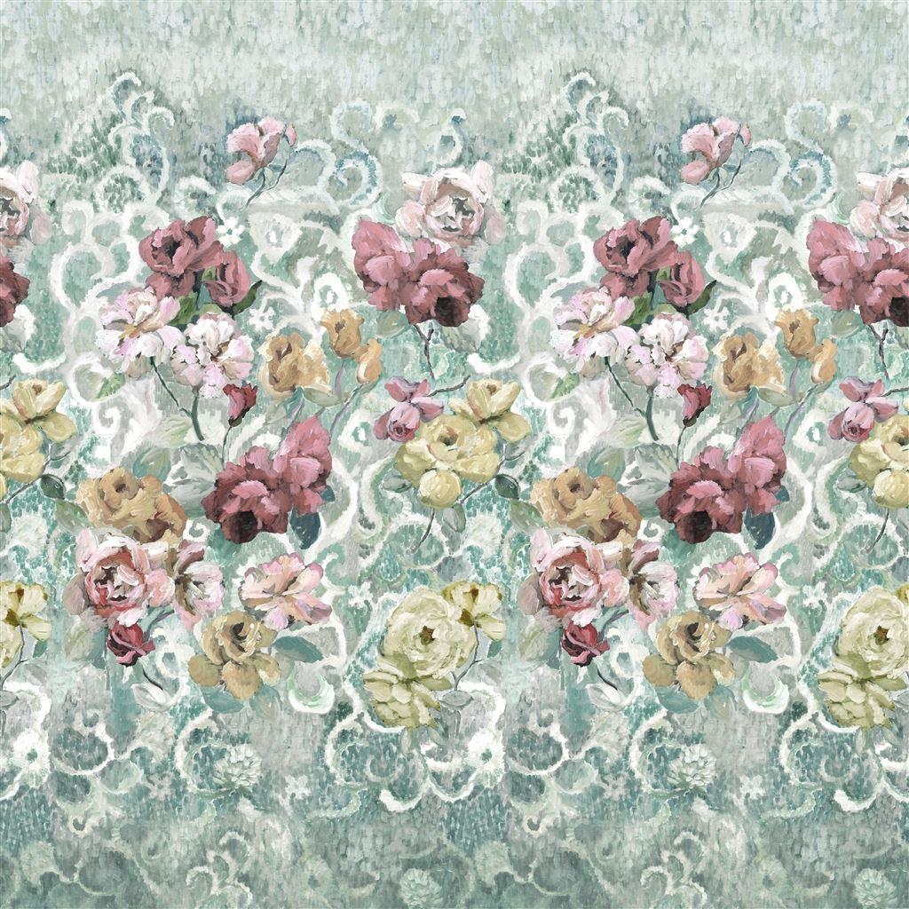 Tapestry Flower Wallpaper - PDG1153/03 - Eau De Nil