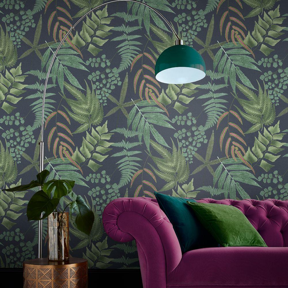 Midsummer Fern Wallpaper - 107881 - Navy