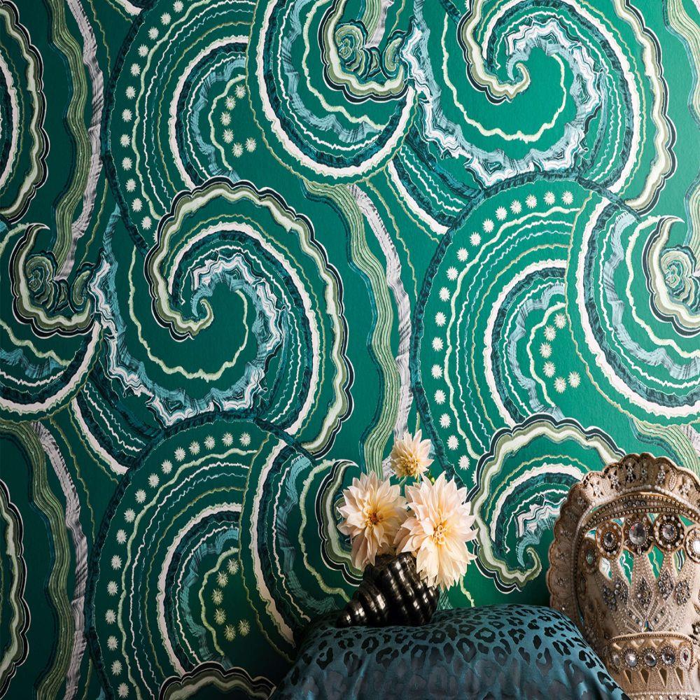 Scopello Malachite Wallpaper  Handprinted linen cushions wallpaper and  homewares