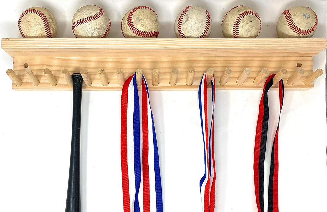 Award Medal Display Rack And Trophy Shelf Premium 18 Medals Ball Holder Made in the USA