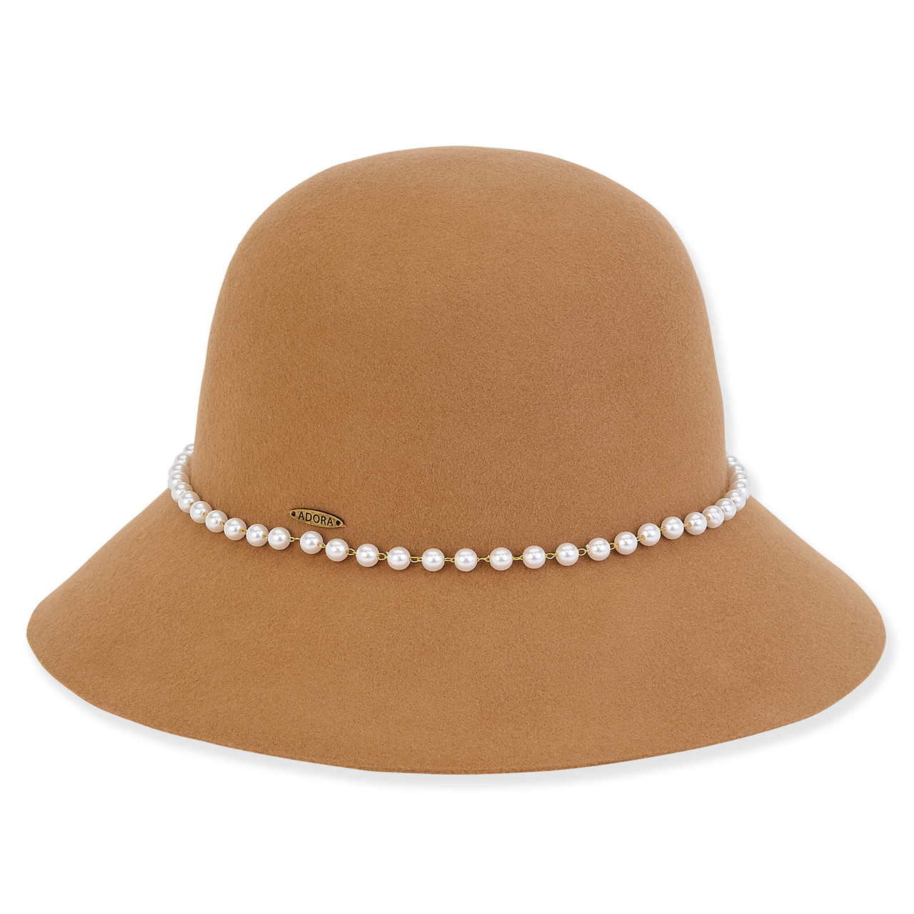 Adora Women's Wool Felt Bucket Faux Pearl Trim Hat AD1504