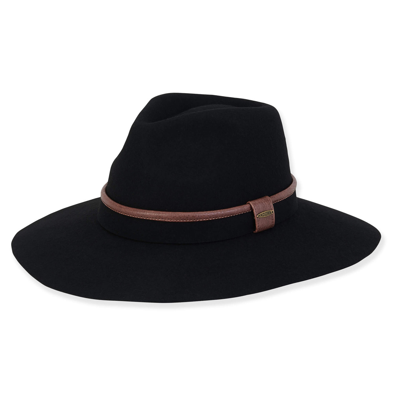 Adora Women's Wool Felt Safari Faux Leather Trim Hat AD1391