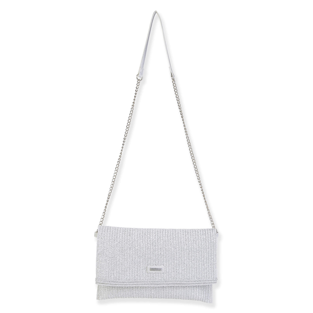 ★athe★ MERINGUE Silver l Chain Raffia Crossbody Bag S Silver, Poly Straw Crossbody | CE6722 A | Poly Straw Bags