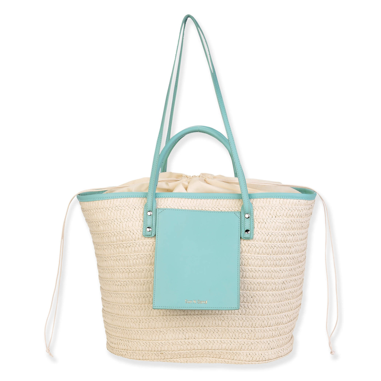 とーさんbag Teal, Paper Straw Shoulder Tote | CE6636 B | Natural Straw Bags