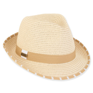 for Women - Straw Hat Lady's Natural Fedora Pink Under with Colored Scarf -  Sun Hat with Solar Panel and Built-in Fan, One Size