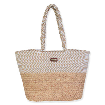 Tan, Paper Straw/Rope Shoulder Tote | CE6671 A