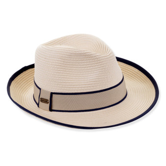 Natural fedora hat featuring Adjustable, UPF 50+.