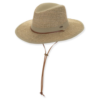Olive men's safari hat with UPF 50+ sun protection and chin cord